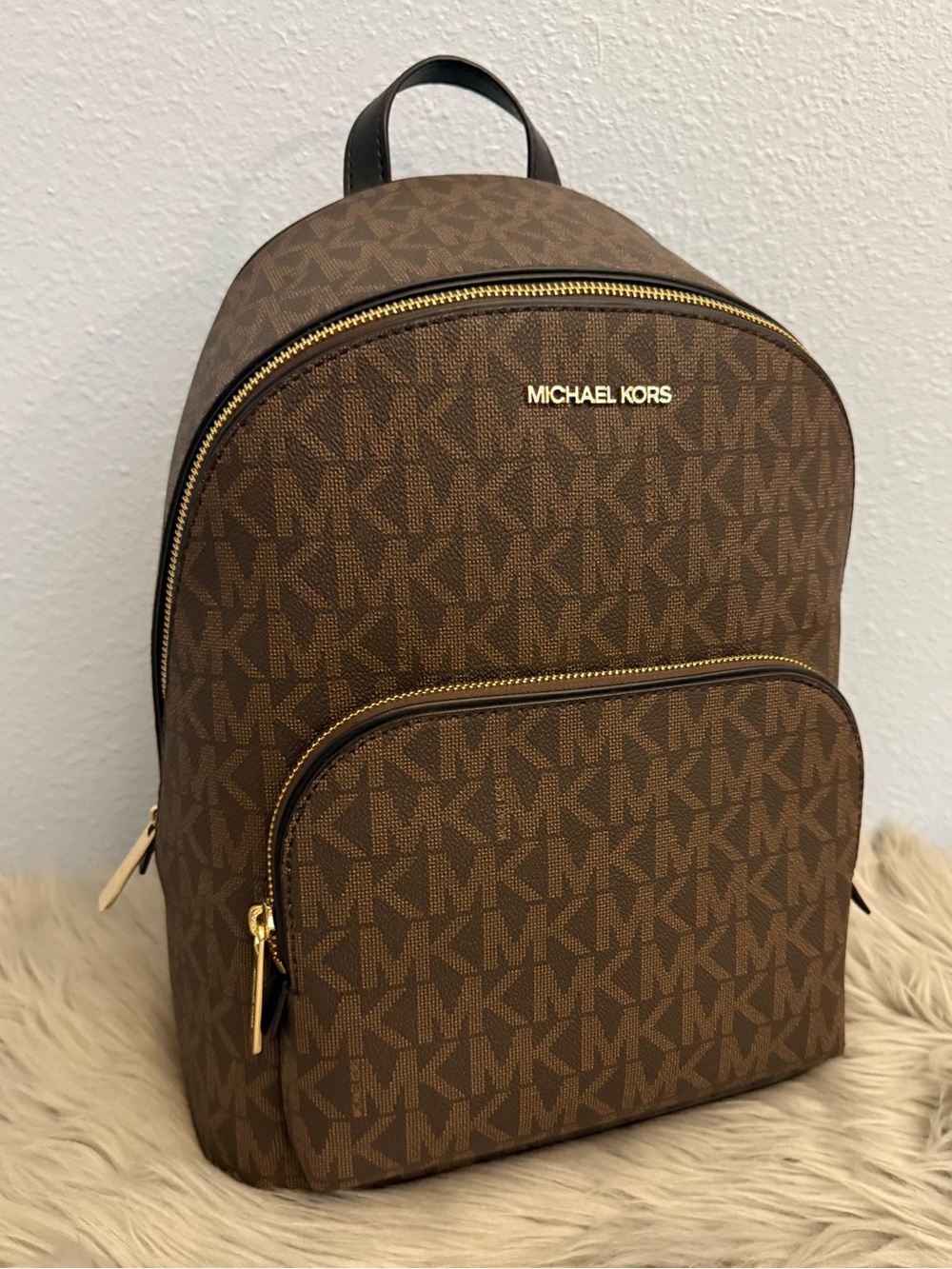 Michael Kors Connie Brown/Black Logo Leather MD Backpack
